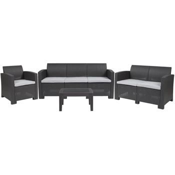 4 Piece Outdoor Faux Rattan Chair, Loveseat, Sofa and Table Set 