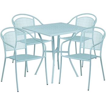 Commercial Grade 28" Square Indoor-Outdoor Steel Patio Table Set with 4 Round Back Chairs 