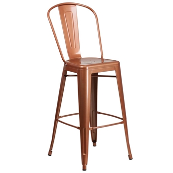 Commercial Grade 30" High Metal Indoor-Outdoor Barstool with Back 