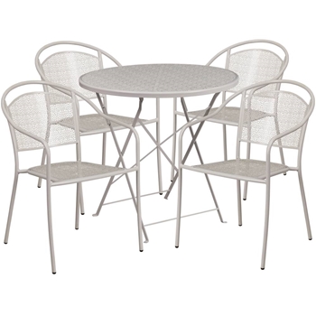 Commercial Grade 30" Round Indoor-Outdoor Steel Folding Patio Table Set with 4 Round Back Chairs 