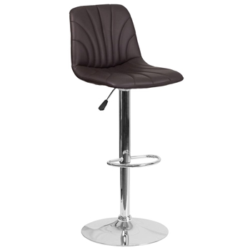 Contemporary Vinyl Adjustable Height Barstool with Embellished Stitch Design and Chrome Base 