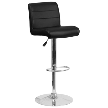 Contemporary Vinyl Adjustable Height Barstool with Rolled Seat and Chrome Base 