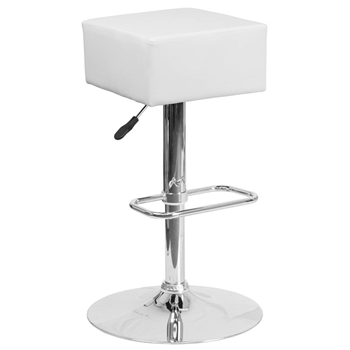 Contemporary Black Vinyl Adjustable Height Barstool with Square Seat and Chrome Base 