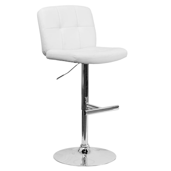 Contemporary Vinyl Adjustable Height Barstool with Square Tufted Back and Chrome Base 