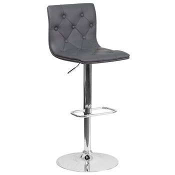 Contemporary Button Tufted Vinyl Adjustable Height Barstool with Chrome Base 