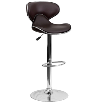 Contemporary Cozy Mid-Back Vinyl Adjustable Height Barstool with Chrome Base 