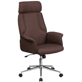 High Back Fabric Executive Swivel Office Chair with Chrome Base and Fully Upholstered Arms 