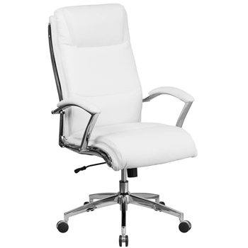 High Back Designer Black LeatherSoft Smooth Upholstered Executive Swivel Office Chair with Chrome Base and Arms 
