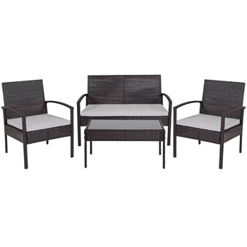 Lakebend Series 4 Piece Black Patio Set with Steel Frame and Gray Cushions 