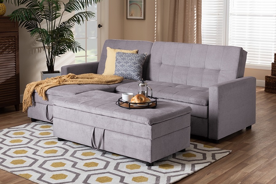 Noa Modern and Contemporary Left Facing Storage Sectional Sleeper Sofa with Ottoman 