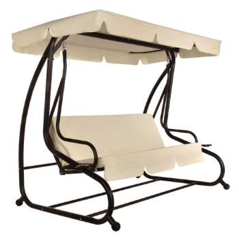Outdoor 3-Seat Canopy Swing with Beige Cushions for Patio Deck or Porch 