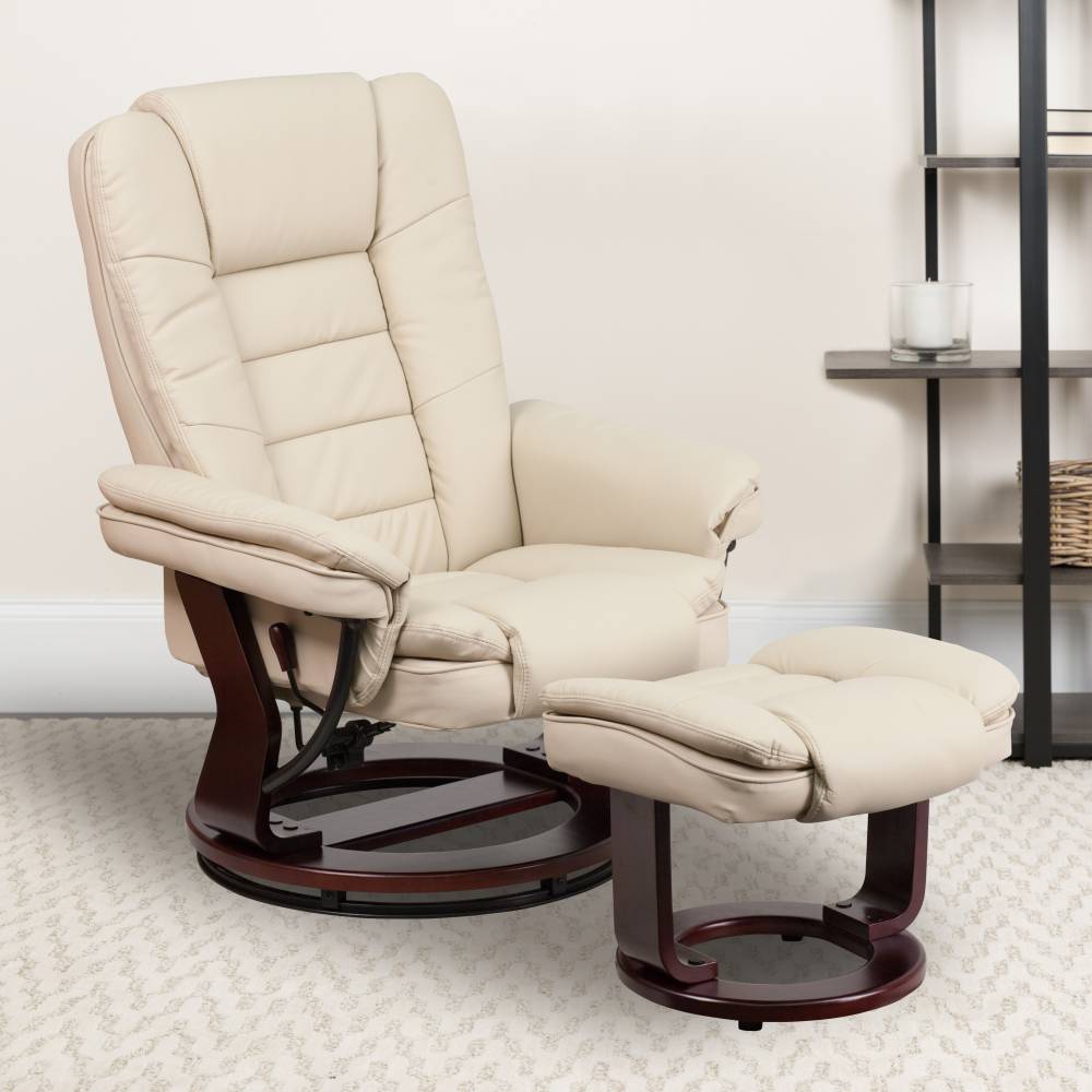 Beige Leather Recliner&Ottoman