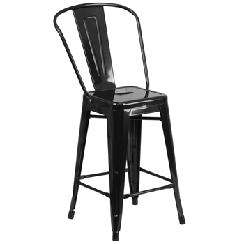 24" Black Metal Outdoor Stool