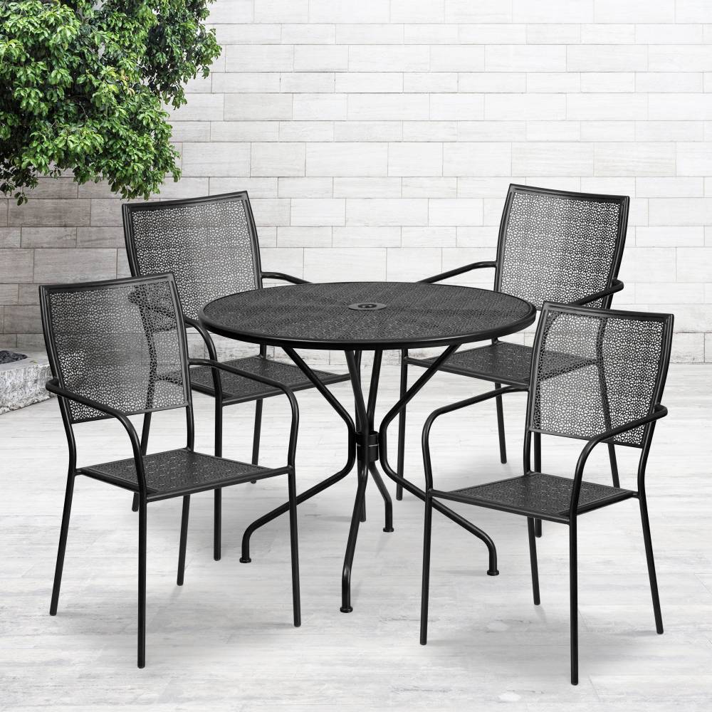 35.25RD Black Patio Table Set