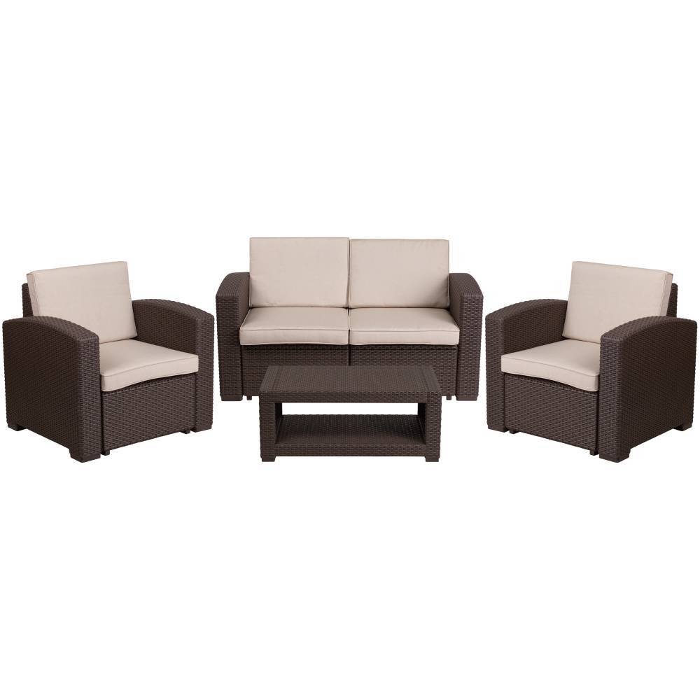 4 PC Brown Outdoor Rattan Set