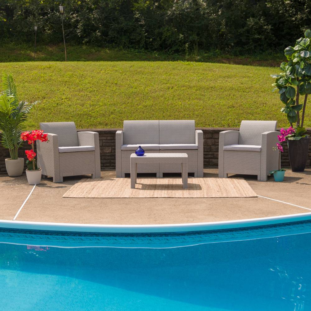 4 PC Gray Outdoor Rattan Set