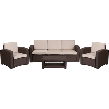 4 PC Brown Outdoor Rattan Set