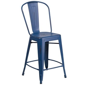 Distressed Blue Metal Stool