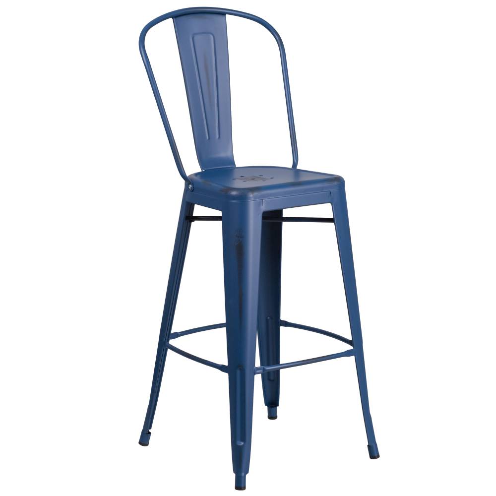 Distressed Blue Metal Stool