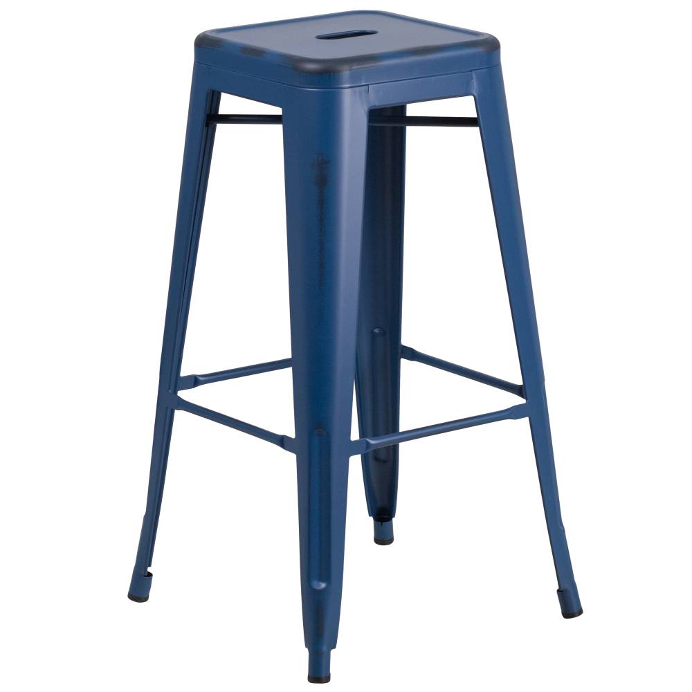 Distressed Blue Metal Stool