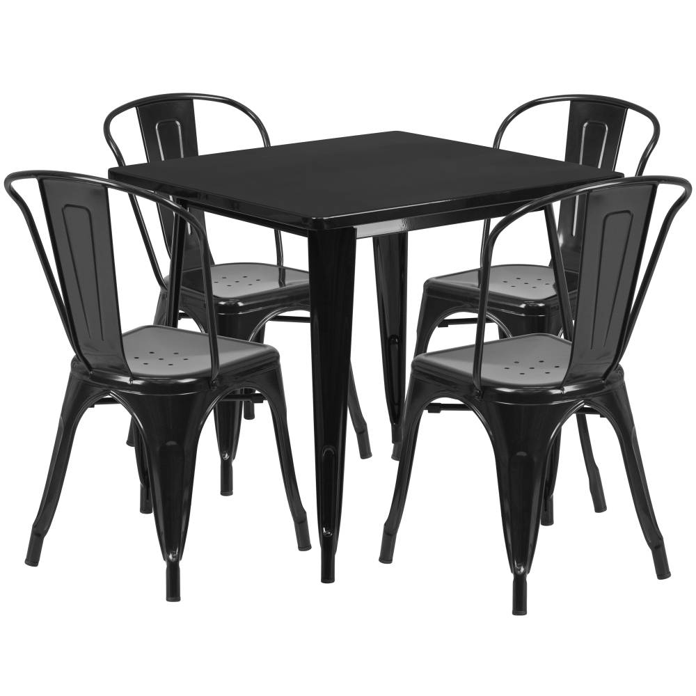 31.5SQ Black Metal Table Set