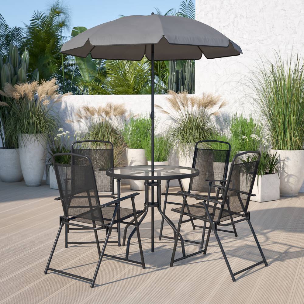 6PC Black Patio Set & Umbrella