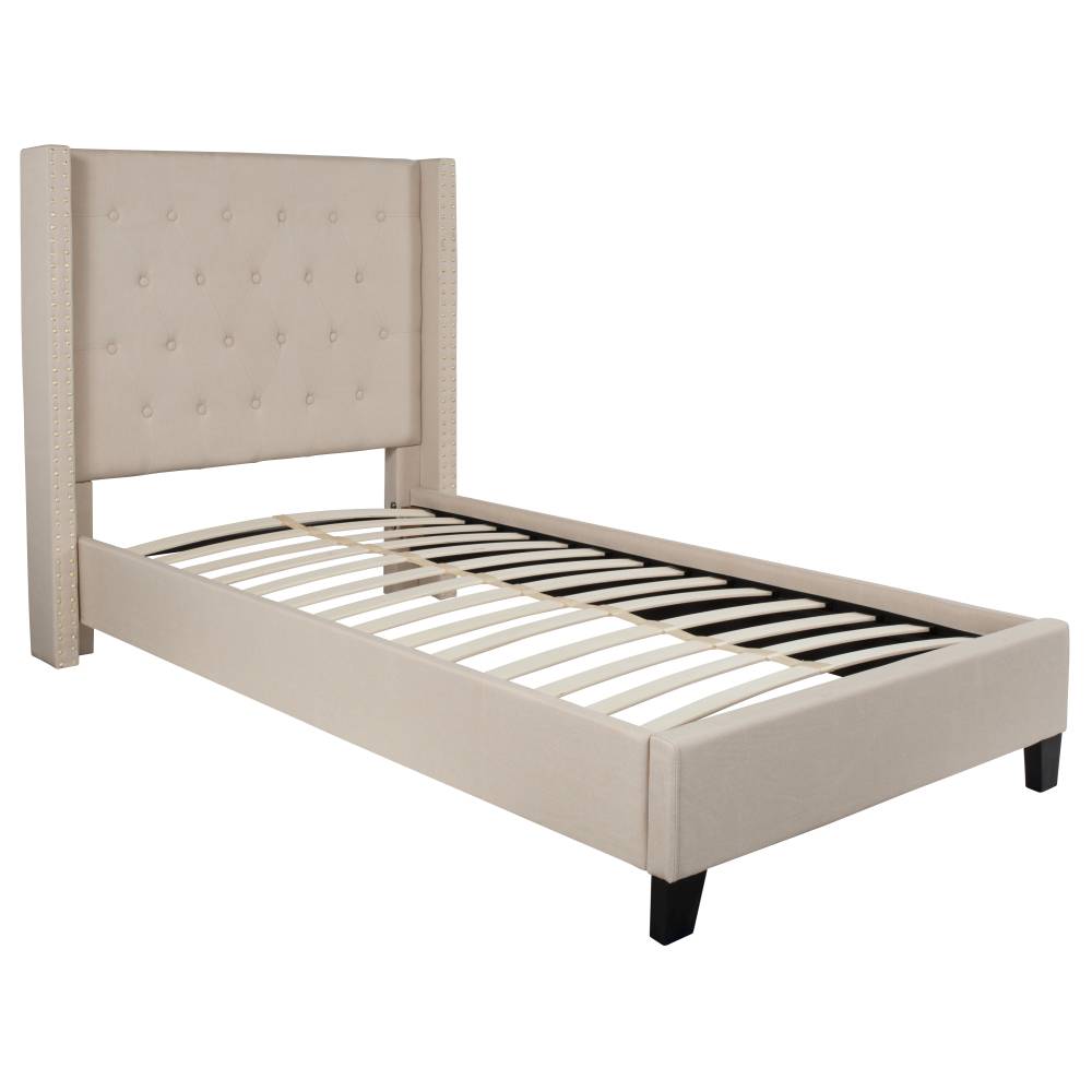 Twin Platform Bed-Beige