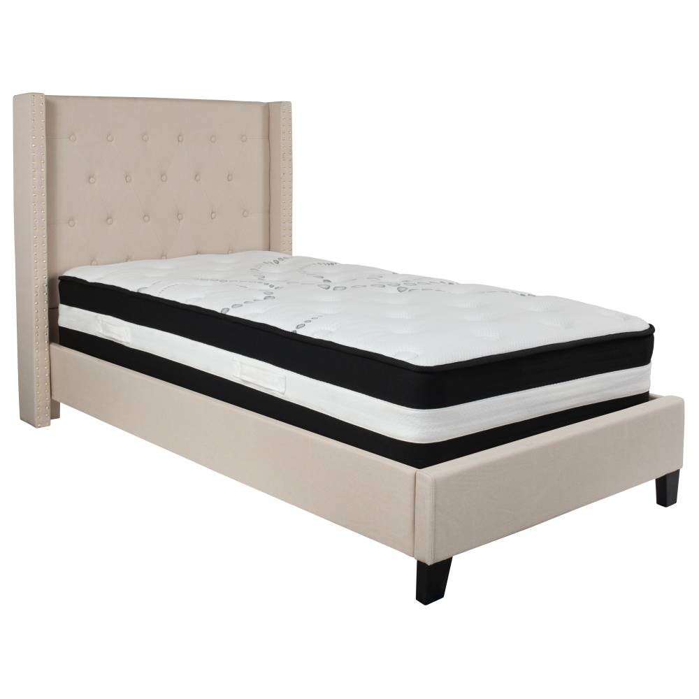 Twin Platform Bed Set-Beige