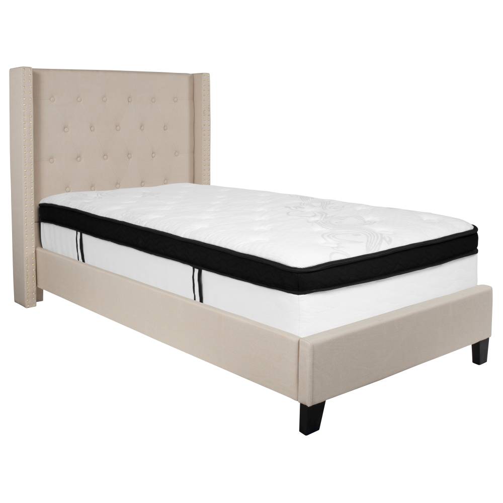 Twin Platform Bed Set-Beige