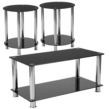 3 Piece Glass Shelf Table Set