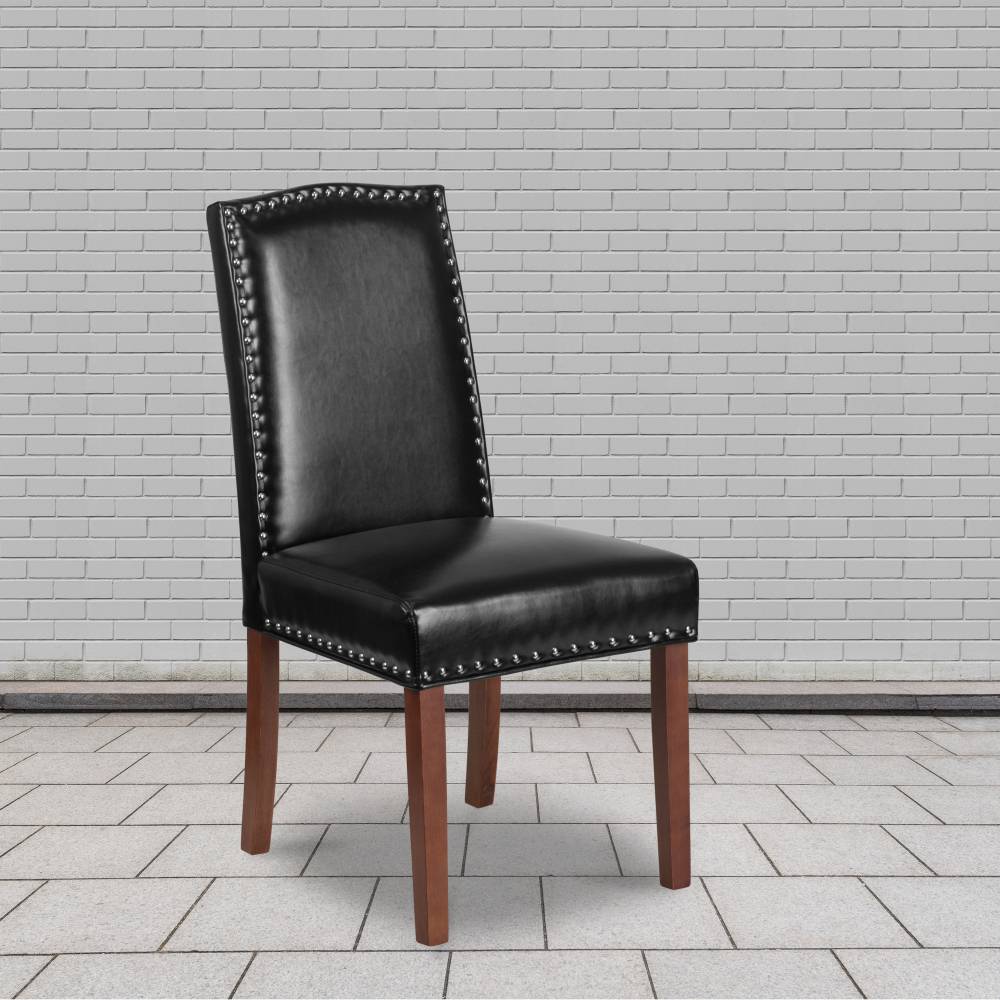 Black Leather Parsons Chair