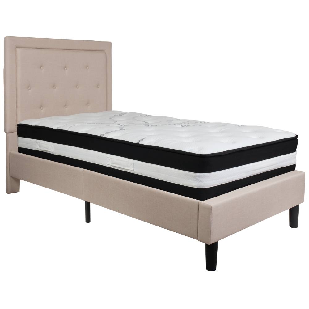 Twin Platform Bed Set-Beige