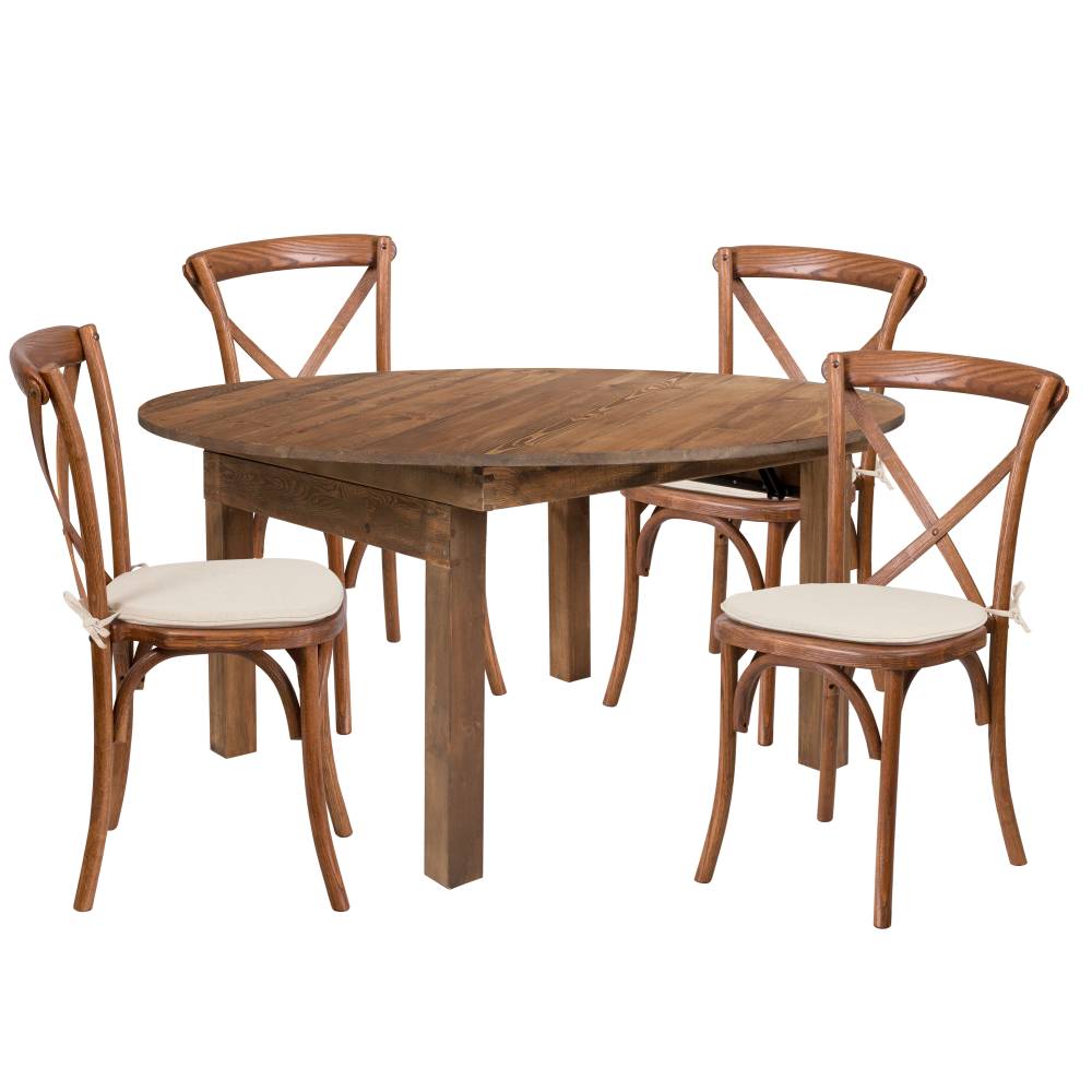 60" RD Farm Table/4 Chair Set