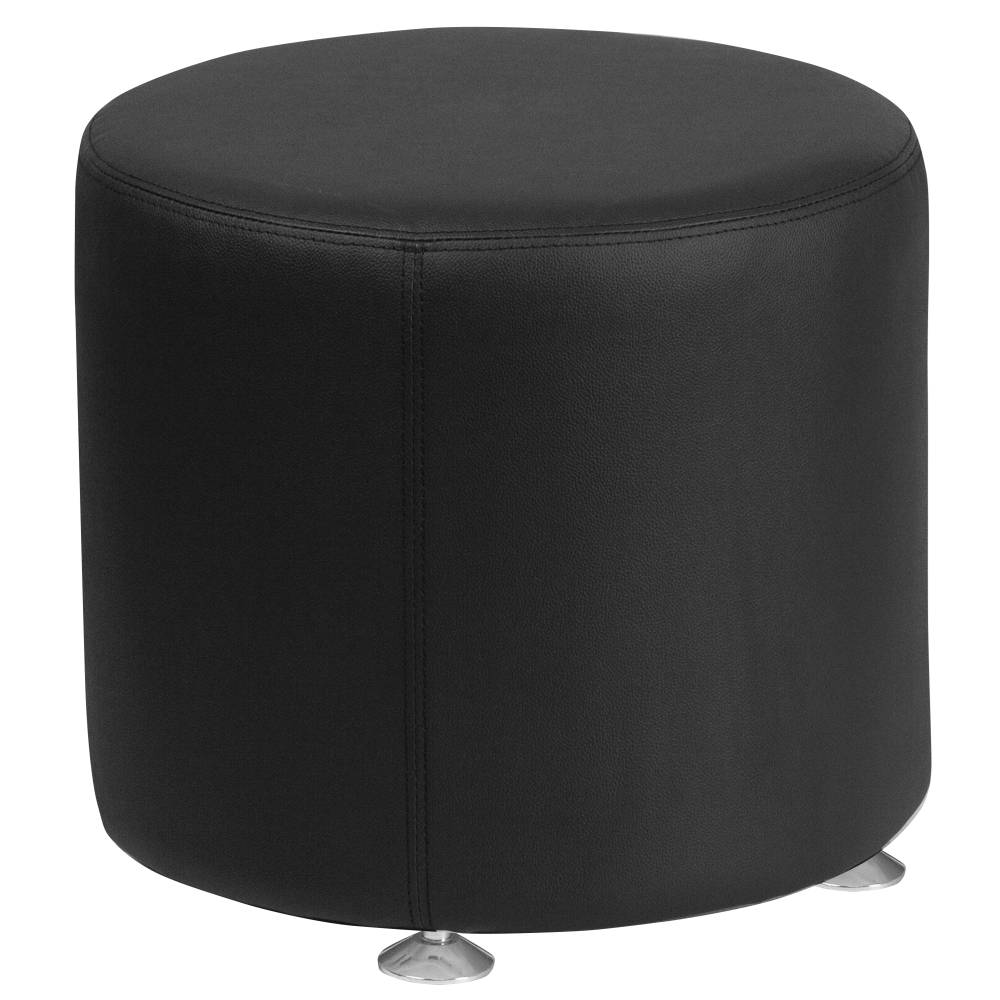 Black Leather 18" Rnd Ottoman