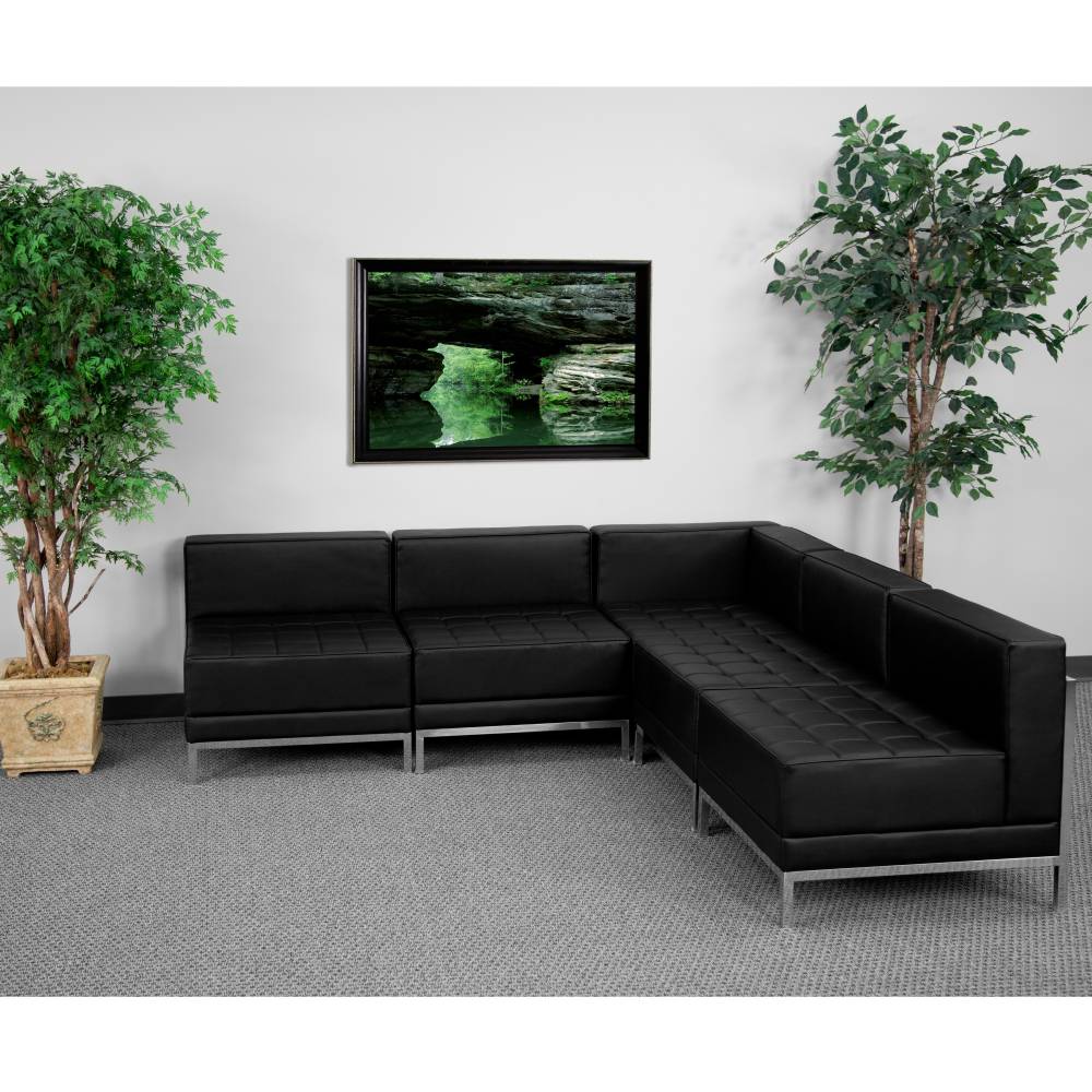 Black Leather Sectional, 5 PC