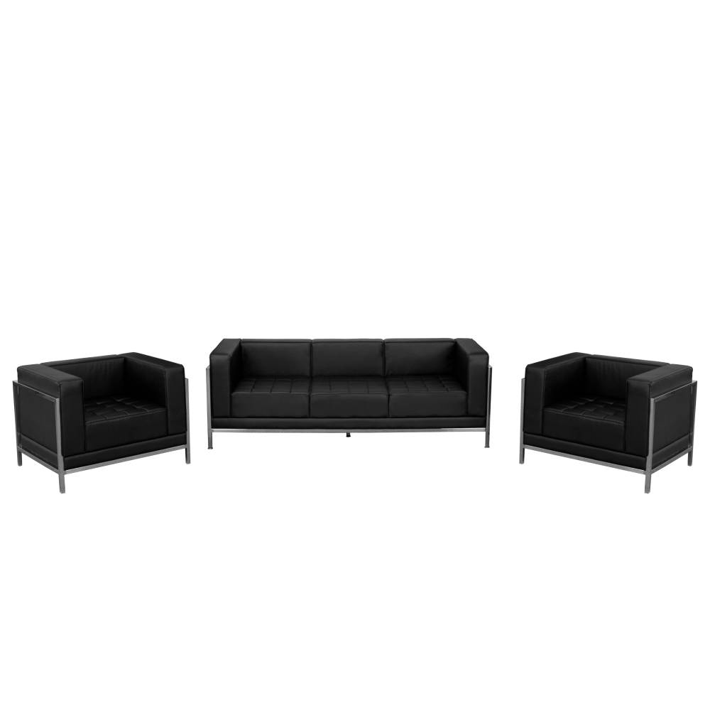 Black Leather Lounge Set, 3 PC
