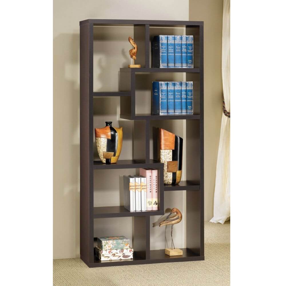 Modern Cube Contemporary Style Bookcase in Cappuccino Finish