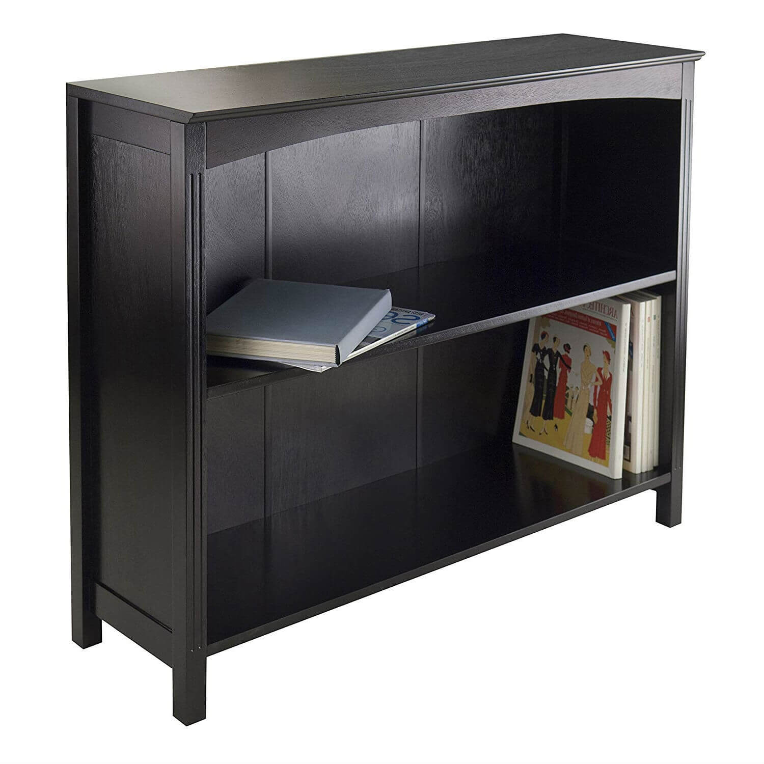 Espresso 3 Tier Bookcase Shelf Dresser with 3 Storage Baskets