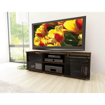 Contemporary Brown TV Stand with Glass Doors - Fits TVs up to 64-inch