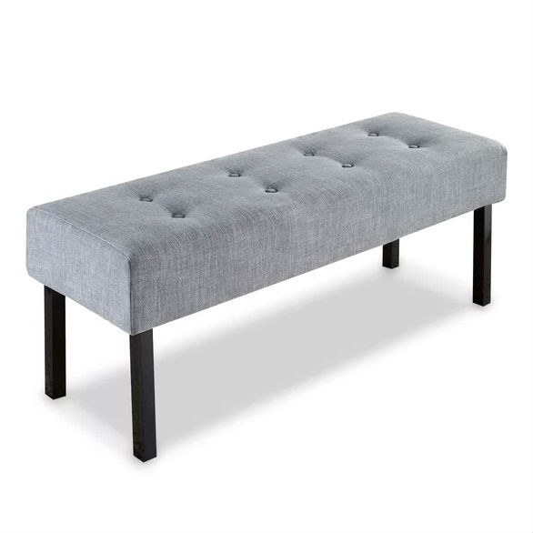 Modern Grey Upholstered Memory Foam Accent Bench