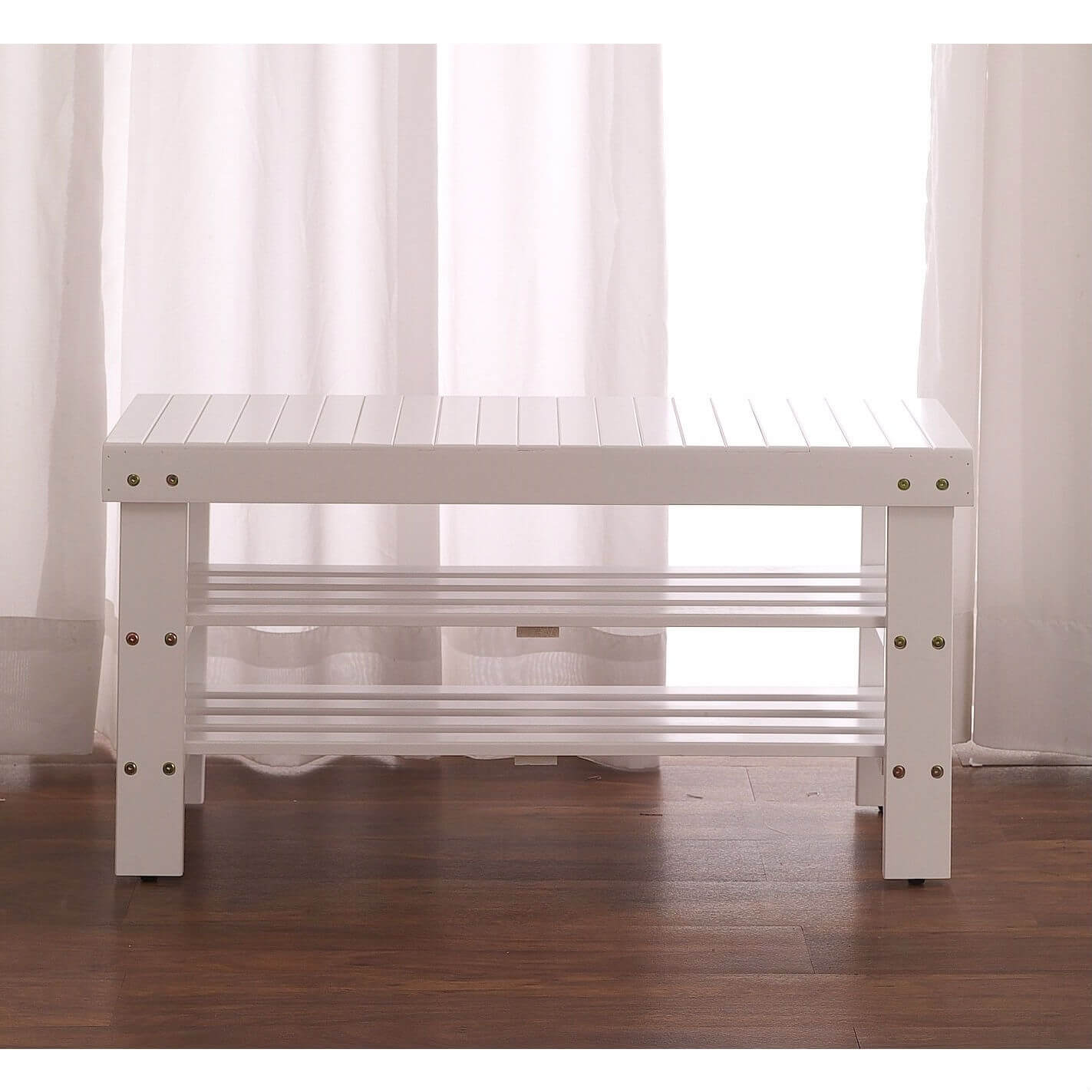 Solid Wood Shoe Rack Entryway Storage Bench in White