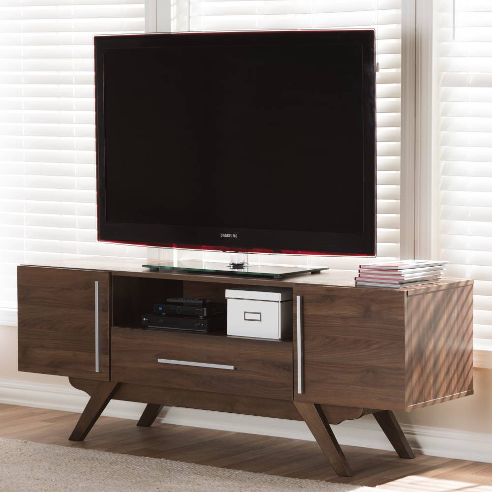 Baxton Studio Ashfield Mid-Century Modern Walnut Brown Finished Wood TV Stand