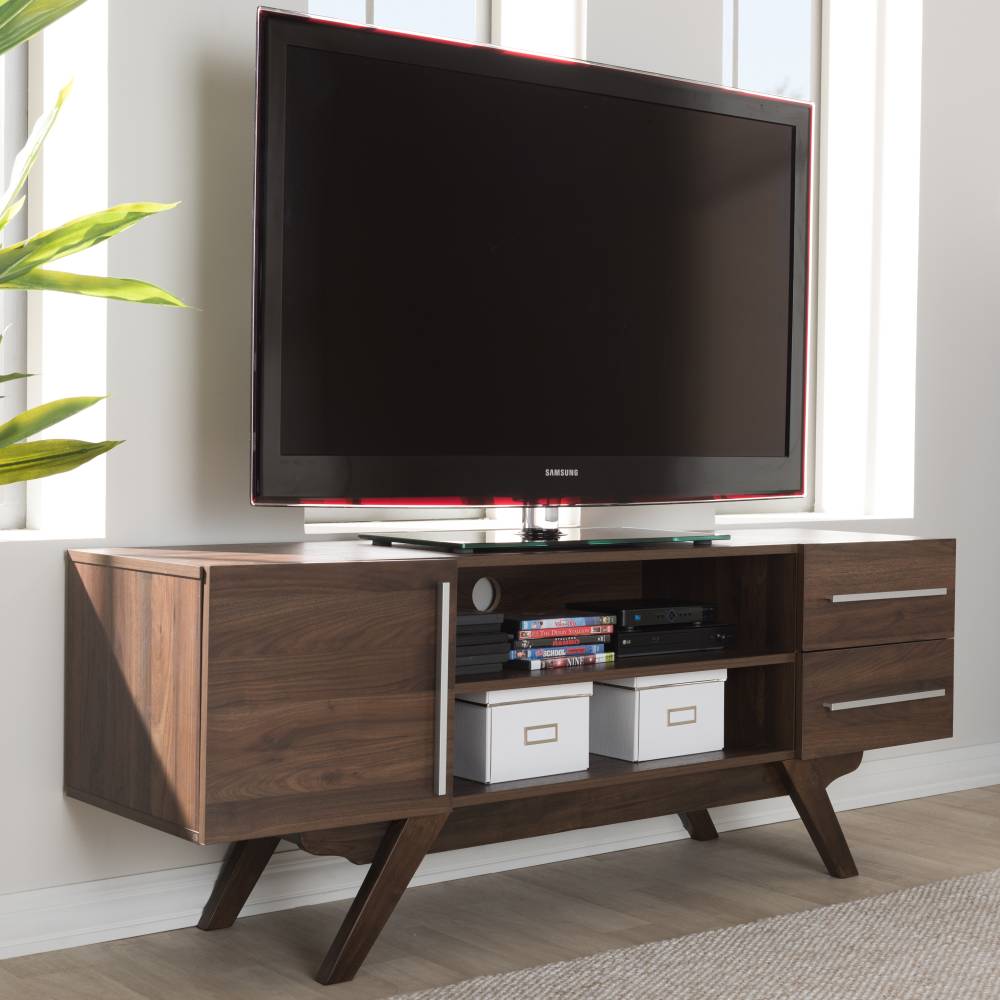 Baxton Studio Ashfield Mid-Century Modern Walnut Brown Finished Wood TV Stand