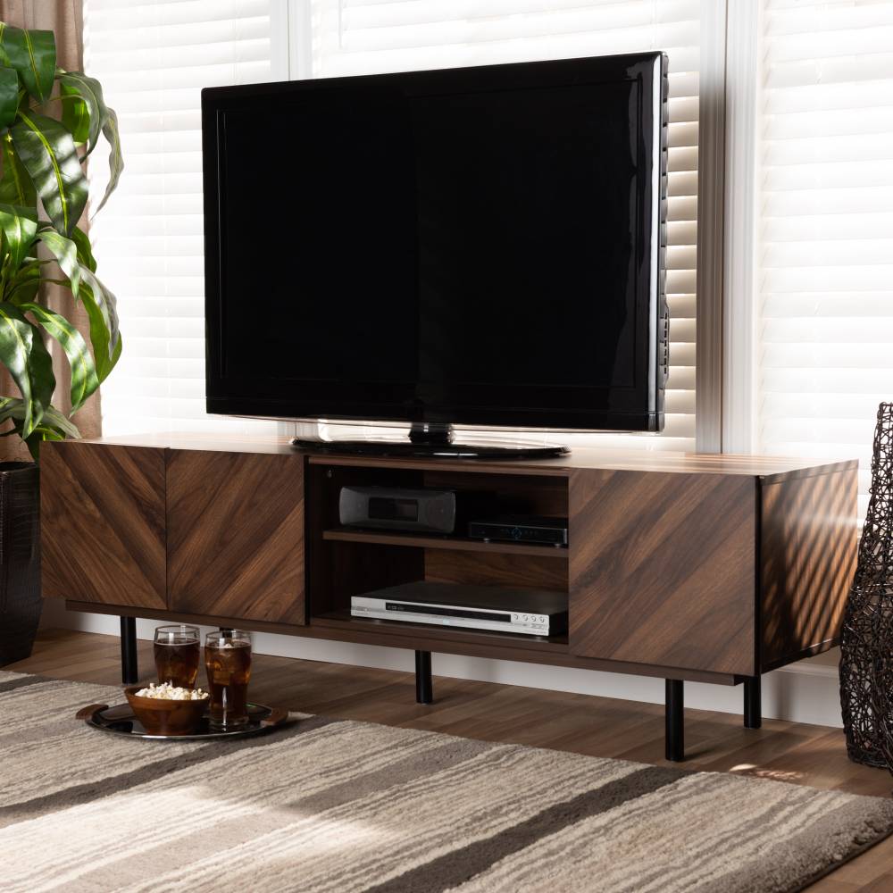 Baxton Studio Berit Mid-Century Modern Walnut Brown Finished Wood TV Stand