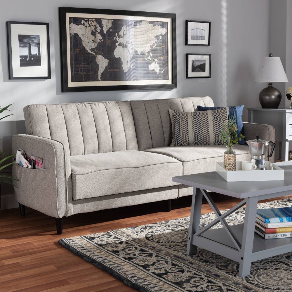 Baxton Studio Colby Mid-Century Modern Light Grey Fabric Upholstered Sleeper Sofa