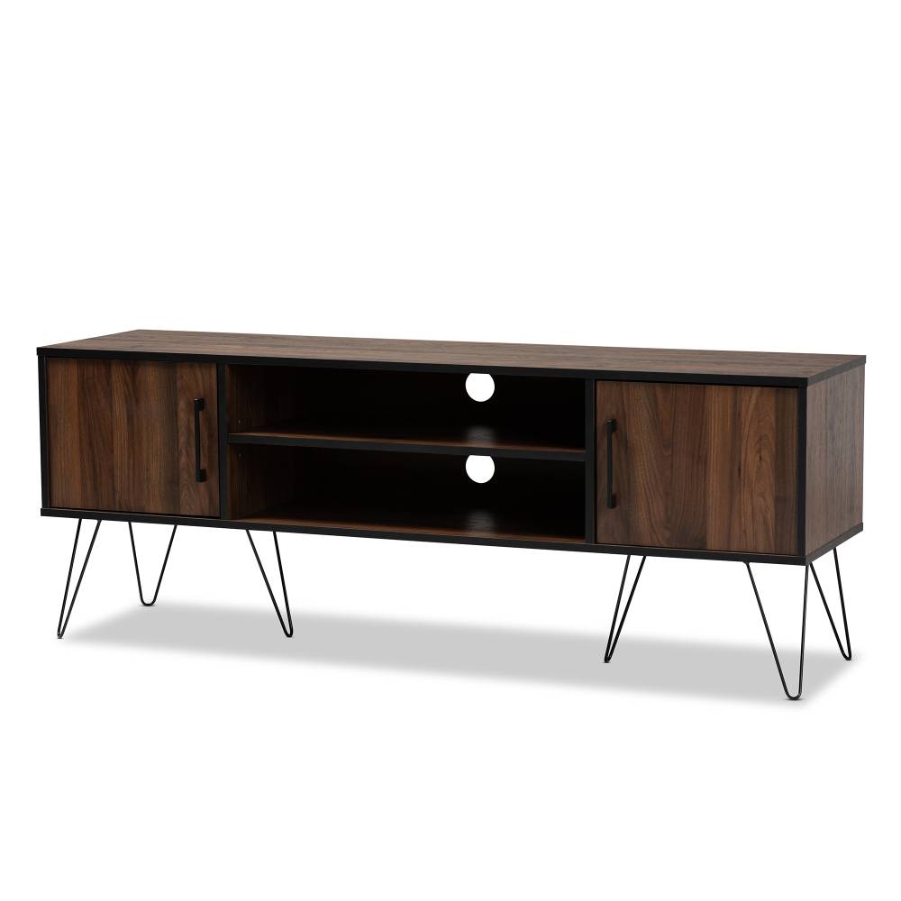 Baxton Studio Corina Mid-Century Modern Two-Tone Walnut and Black Finished Wood TV Stand