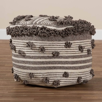 Baxton Studio Eligah Moroccan Inspired Ivory and Brown Handwoven Wool Pouf Ottoman