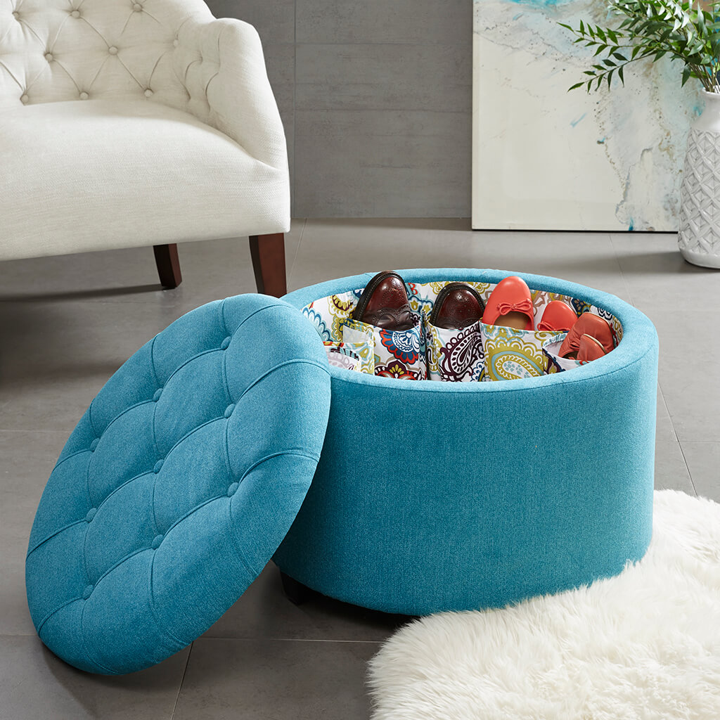 Sasha round ottoman with shoe holder