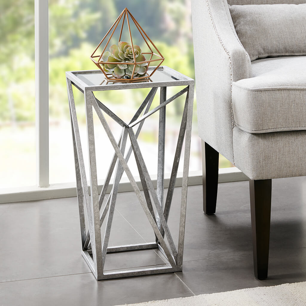 Zee Silver Angular Mirror Accent Table