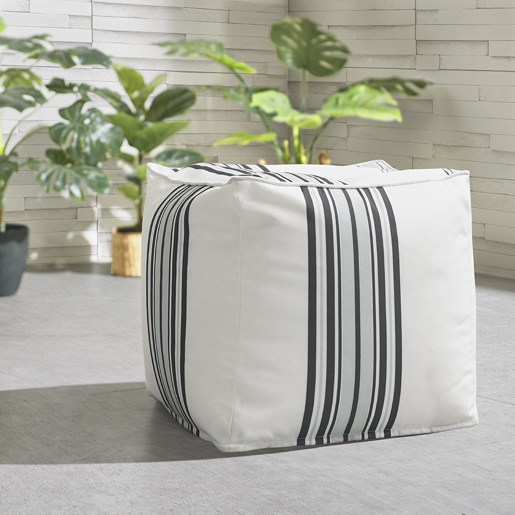 Newport Printed Stripe 3M Scotchgard Outdoor Square Pouf